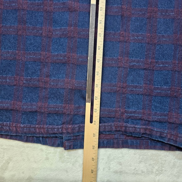 Goodfellow Plaid Denim‎ Chore Jacket Mens Small Blue Burgundy Trucker Style - Picture 10 of 12